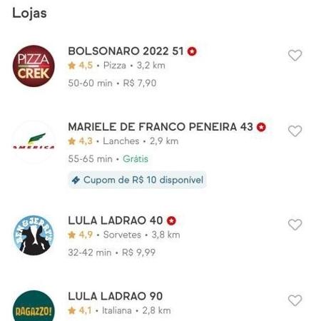 Reprodução do app IFood com nomes de restaurantes trocados  - Reprodução