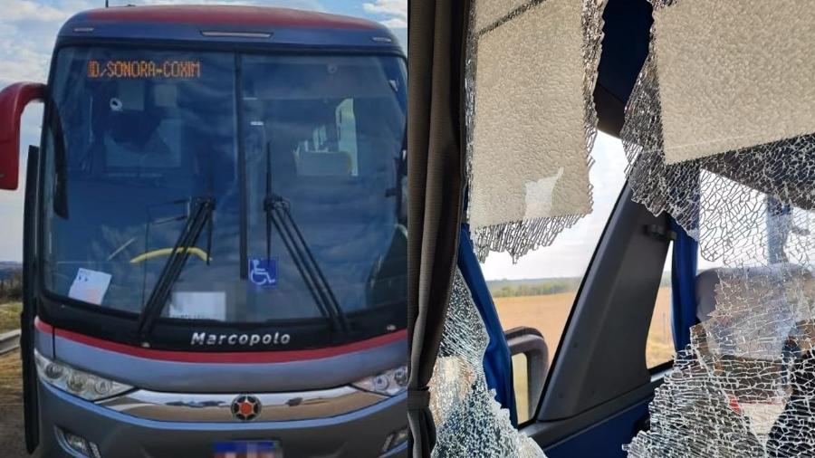 Objeto ainda não identificado perfurou para-brisa de ônibus e vidro interno que divide motorista de passageiros
