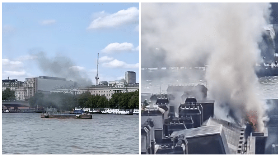 Segundo a Brigada de Incêndio de Londres, o fogo começou no telhado do palácio