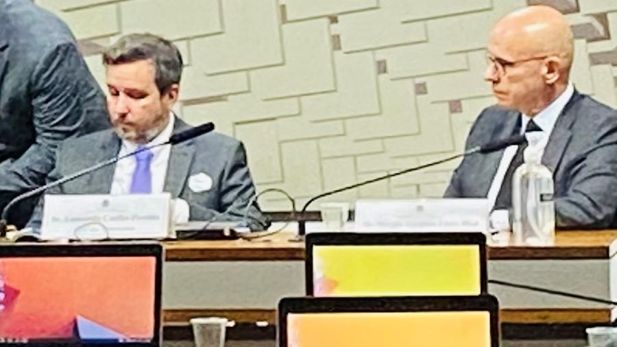 Leonardo Coelho (esq.), atual presidente da Americanas, e Sergio Rial (dir.), seu antecessor, em audiência no Senado - Letícia Casado / UOL