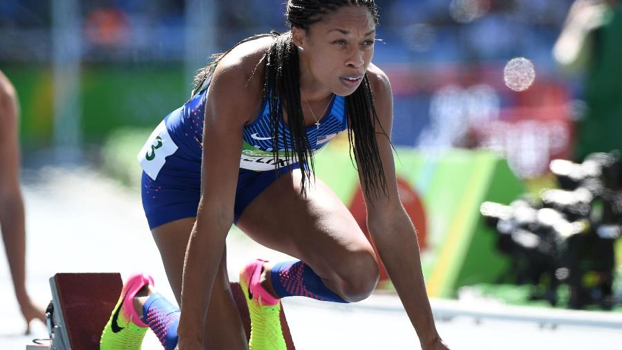Allyson Felix, norte-americana, prestes a competir na prova dos 400m rasos feminino - 	OLIVIER MORIN/AFP