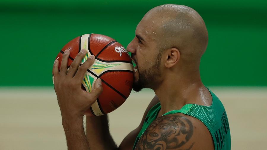 Marquinhos comemora vitória da seleção brasileira masculina de basquete sobre a Espanha na Arena Carioca 1 - André Mourão/O Dia/NOPP
