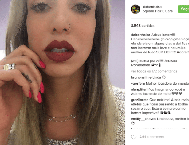 Micropigmentação feita por Thaisa gerou ofensas que foram respondidas pela jogadora - Instagram/Reprodução