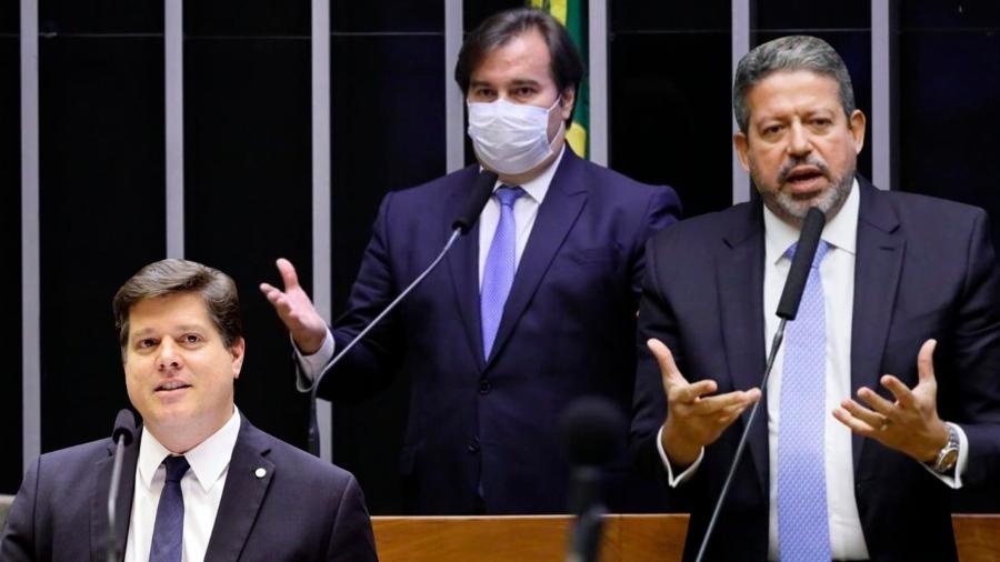 Baleia Rossi (MDB-SP), à esquerda é o indicado por Rodrigo Maia (DEM-RJ), ao centro, para enfrentar Arthur Lira (PP-PL), o candidato do Planalto na disputa pela presidência da Câmara.  -  Agência Câmara  