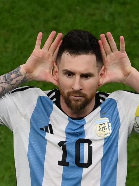                                  Messi marcou um dos gols da Argentina sobre a Holanda pelas quartas de final da Copa do Mundo 2022                              -                                 AFP                            