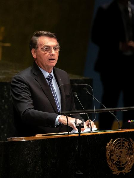 Jair Bolsonaro durante o seu discurso na Assembleia Geral da ONU, em Nova York - Jeenah Moon/Bloomberg