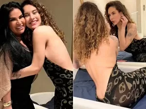 Filha de Solange Gomes posa com roupa transparente da mãe: "Musa da banheira"