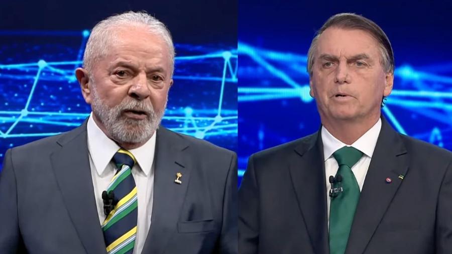 Luiz Inácio Lula da Silva (PT) e Jair Bolsonaro (PL) durante debate - Reprodução