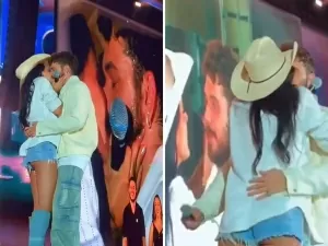 Ana Castela e Gustavo Mioto reatam relacionamento publicamente com beijão no palco