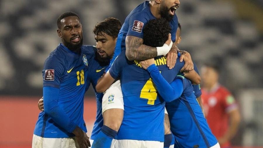 Jogadores da seleção brasileira comemoram gol da vitória contra o Chile - Lucas Figueiredo/CBF