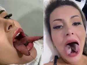 Andressa Urach aparece com língua cortada ao meio e choca público