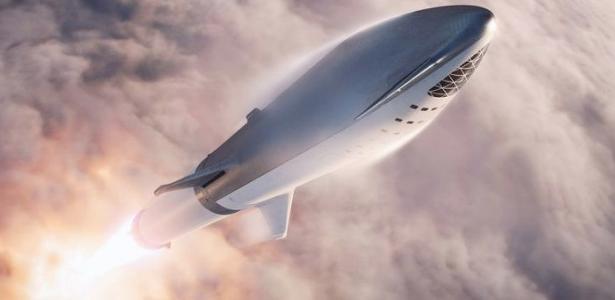 Arte do que seria o lançamento da espaçonave SpaceX, de Elon Musk