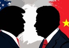 EUA reduz tarifas que afetam produtos da Apple após acordo com a China (Silhuetas de Donald Trump e Xi Jinping)