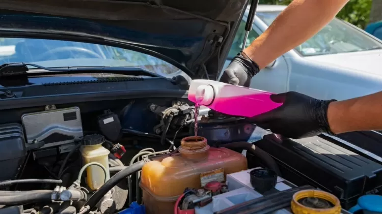 Frentista completando o líquido do radiador do carro com aditivo - Foto: Shutterstock - Foto: Shutterstock