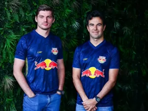 F1: Verstappen e Pérez vestem novo uniforme do Red Bull Bragantino