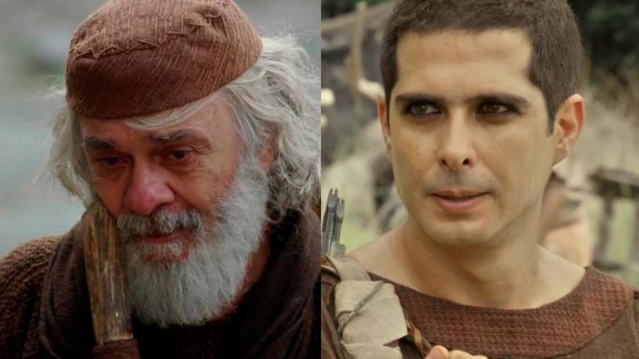 Abraão (Zé Carlos Machado) e Ismael (Iano Salomão) em Gênesis (Reprodução/Record TV) - Reprodução / Internet