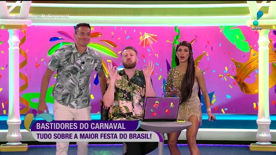 Leo Dias, Thiago Pasqualotto e Flavia Noronha no comando do Bastidores do Carnaval - Reprodução / Internet
