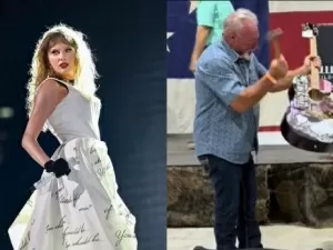 Homem destrói violão autografado por Taylor Swift com marteladas, após comprá-lo por quantia exorbitante em leilão; assista