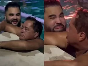 Leonardo quase dorme e leva susto com influencer na piscina: veja o vídeo