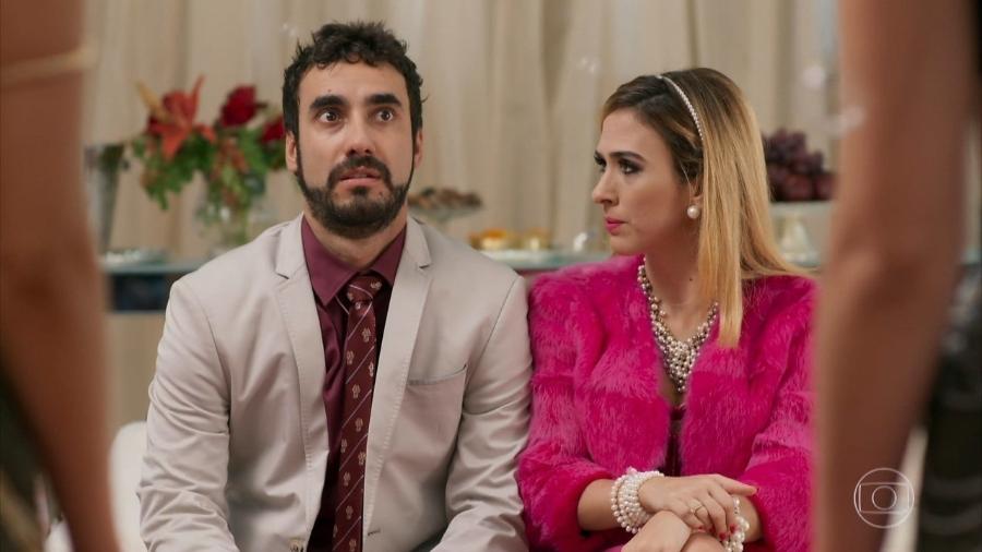 Leozinho (Gabriel Godoy) e Fedora (Tatá Werneck) em Haja Coração (Reprodução/TV Globo). - Reprodução / Internet