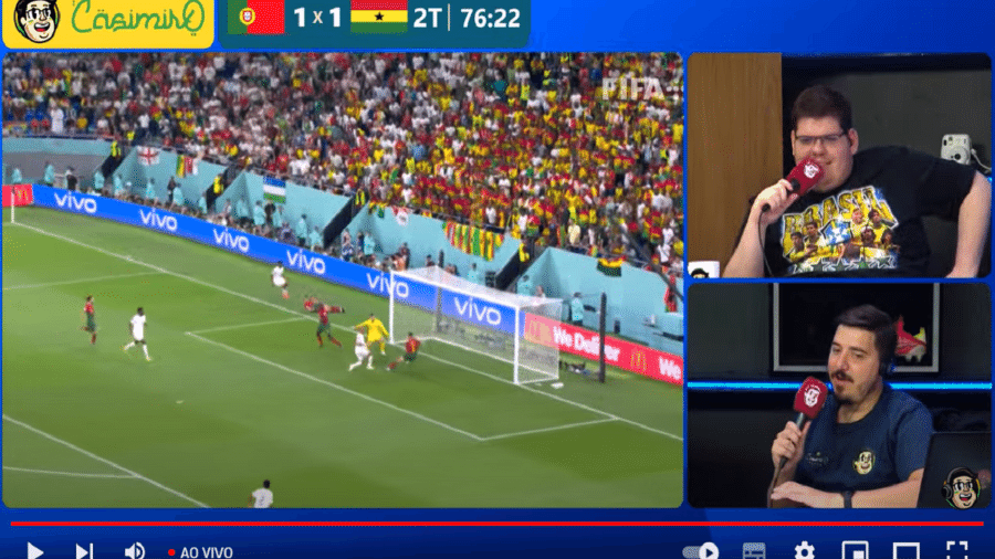 Transmissão ao vivo dos jogos da Copa do Mundo do Qatar na CazéTV, canal no Youtube do streamer Casimiro Miguel - CazéTV/YouTube/Reprodução