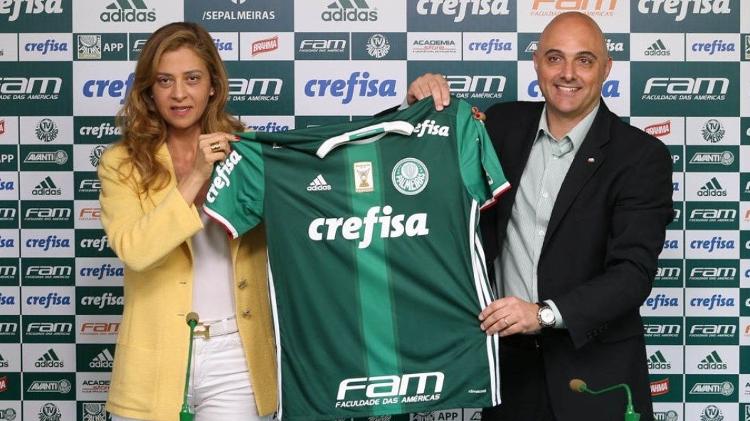 Presidente da Crefisa e da FAM, Leila Pereira, ao lado do presidente Maurício Galiotte - Fabio Menotti/Ag Palmeiras/Divulgação - Fabio Menotti/Ag Palmeiras/Divulgação