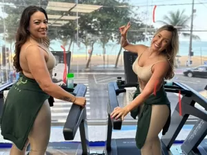 Fernanda Fonseca (prima de Virgínia Fonseca) e sua sócia Priscila Santana foram vistas em academia fazendo fotos para o novo lançamento de sua marca