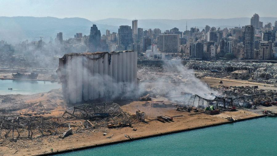 Visão aérea do porto de Beirute após explosão - Reprodução