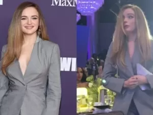 Joey King tem acidente com blazer e quase fica pelada ao receber prêmio: “Não estou usando sutiã”; assista