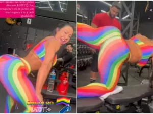 Gracyanne Barbosa treina com look colorido para celebrar o Dia do Orgulho LGBT+