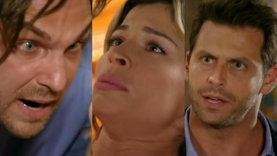 Alberto (Igor Rickli), Ester (Grazi Massafera) e Cassiano (Henri Castelli) de Flor do Caribe (Reprodução - TV Globo) - Reprodução / Internet