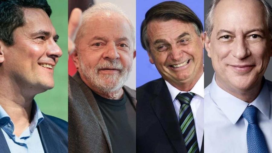                                  Da esquerda para a direita: Sérgio Moro, Lula, Jair Bolsonaro e Ciro Gomes                              -                                 Reprodução                            