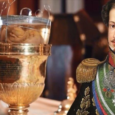 O coração de Dom Pedro I e uma pintura do imperador - Reprodução/Vídeo/Youtube e Domínio Público