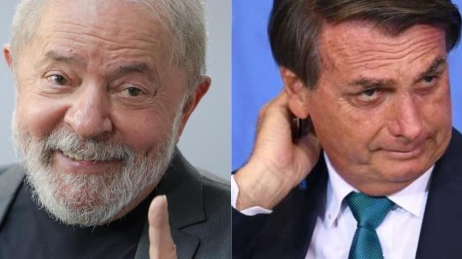 Lula ficou estacionado em 45% e Bolsonaro subiu dois pontos, segundo o Datafolha -  Reprodução/Montagem