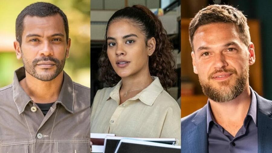 Ben (Samuel de Assis), Jenifer (Bella Campos) e Theo (Emílio Dantas) de Vai na Fé - Divulgação - TV Globo 