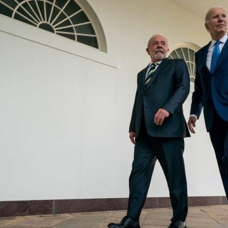 Os presidentes Lula e Biden, respectivamente.