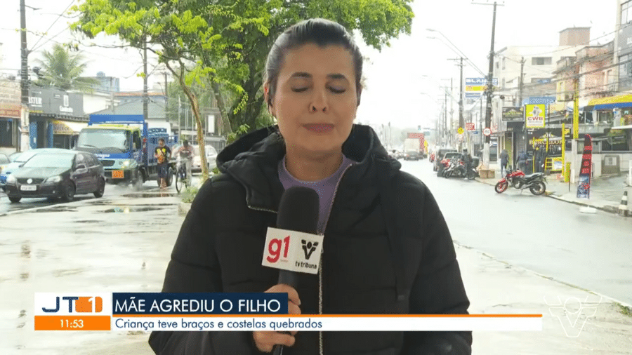 A repórter Nina Barbosa chorou ao vivo ao noticiar o caso de um menino de 4 anos espancado pela mãe - Reprodução/TV Tribuna