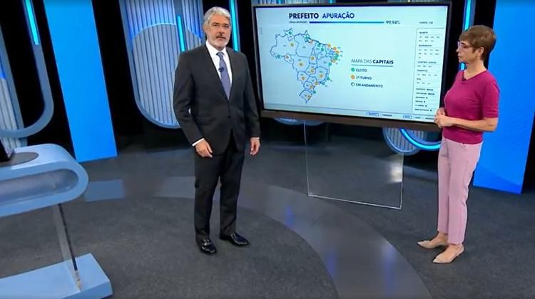 William Bonner e Renata Lo Prete comandaram a cobertura das eleições na Globo