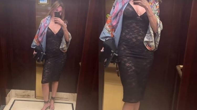 Luciana Gimenez apostou em um vestido transparente para curtir a noite em um restaurante