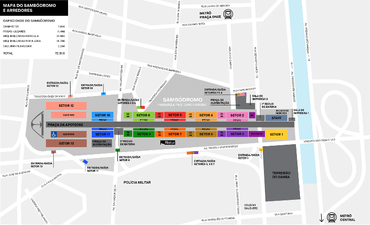 Mapa do sambódramo do Rio