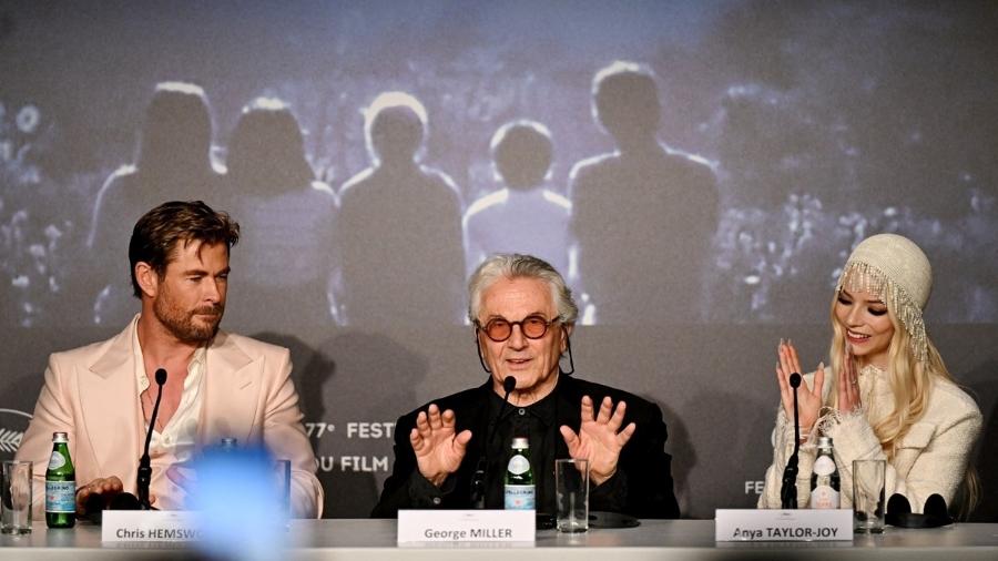 Chris Hemsworth, George Miller e Anya Taylor-Joy em Cannes para falar de 'Furiosa'