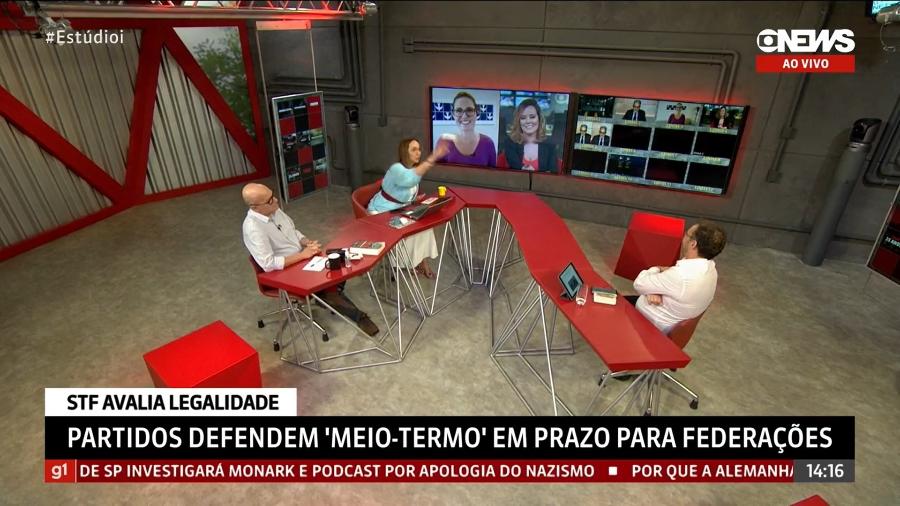 Maria Beltrão jogou bolinha de papel em Octavio Guedes no "Estúdio I", da GloboNews - Reprodução/GloboNews