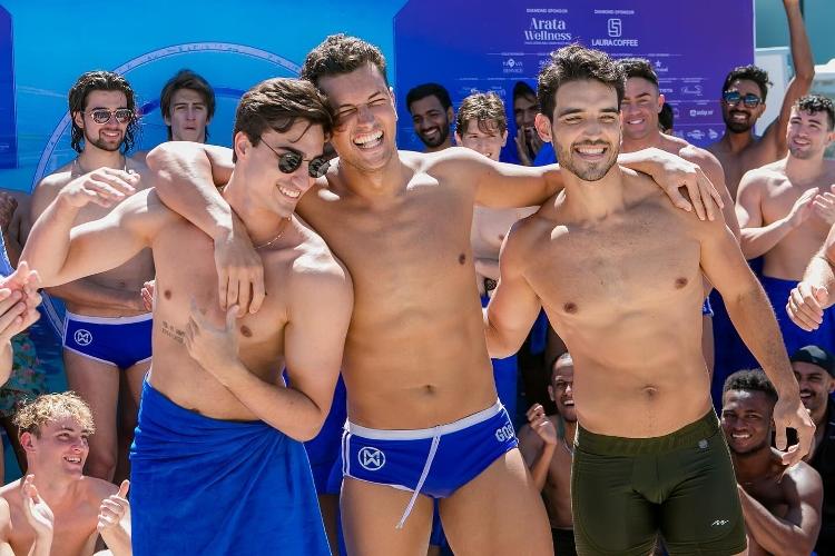 Vencedores do Desafio Esportivo: Mister Brasil, Eduardo Menezes (3º lugar), Mister Porto Rico Danny Mejía (1º lugar) e Mister Itália Bruno Barbieri 2º lugar