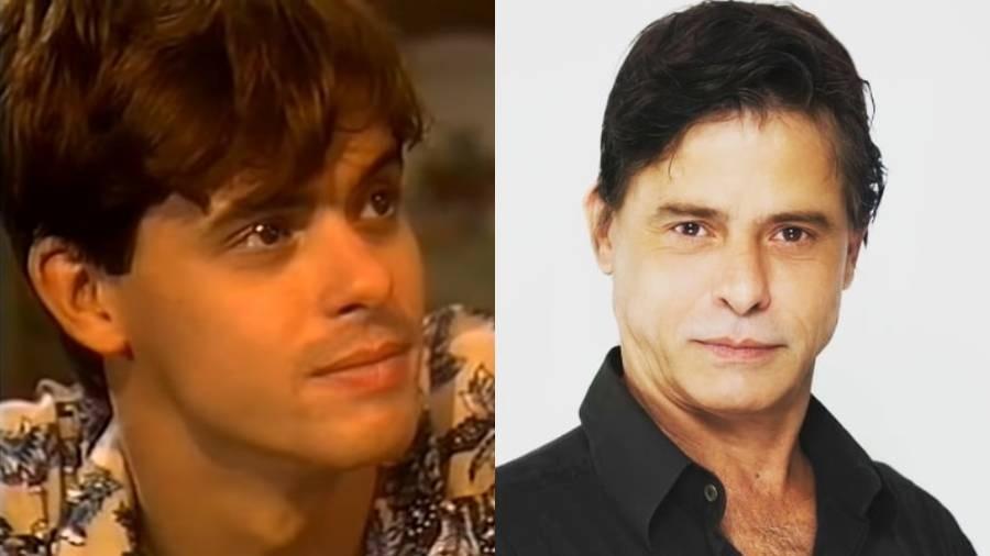 O ator Marcos Winter em 1990, em "Pantanal", e em 2022 em "Reis", da Record - Reprodução/Manchete e Divulgação/Record