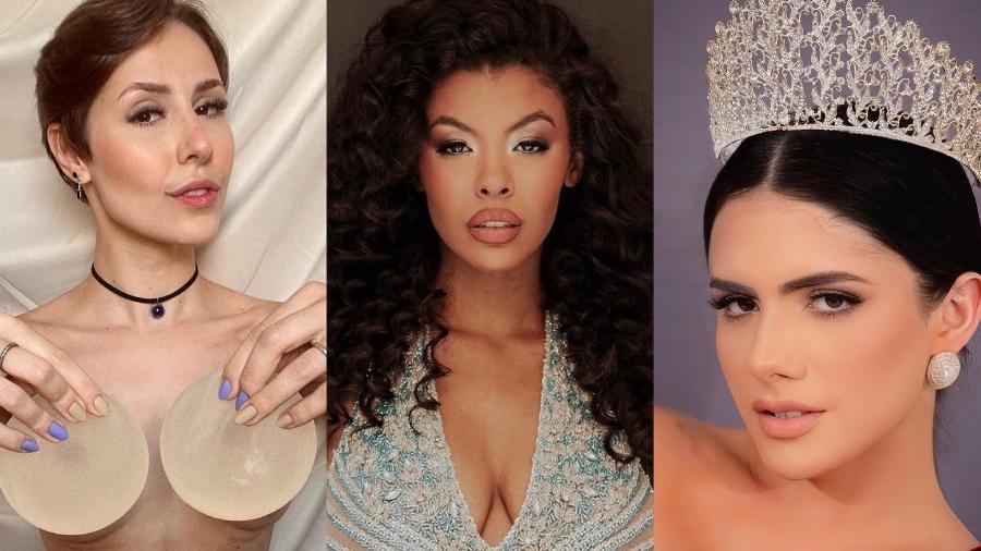 Giovanna Coltro é Miss Baixada Santista CNB e retirou implantes de silicone; Karina Almeida é Miss Minas Gerais CNB e modelo; Alice Ridenn representa o Agreste Pernambucano e é a 2ª mulher trans a disputar coroa no concurso - Reprodução/ Arquivo pessoal/ Instagram @karinaalmeida7 @aliceridenn