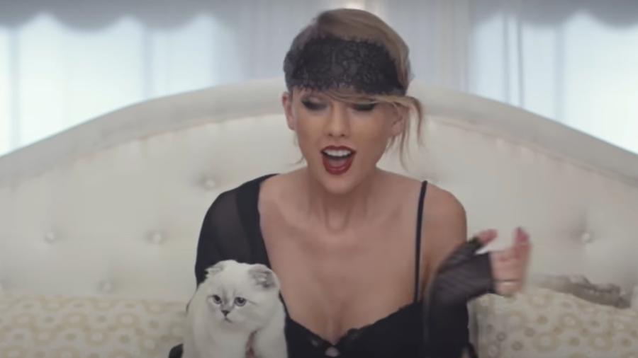 Taylor Swift e a gata Olivia Benson no clipe da música "Blank Space"