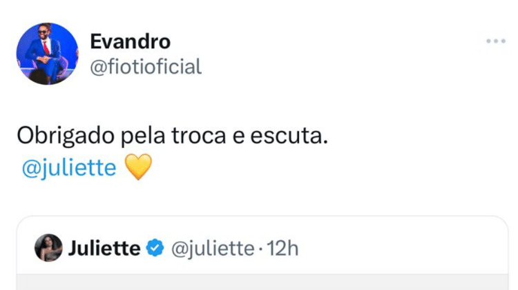 Evandro Fióti agradece Juliette no X