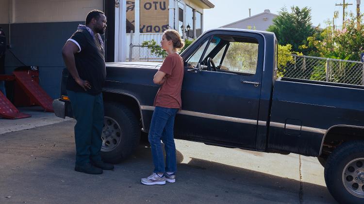 Brian Tyree Henry lives James, a mechanic who befriends military Linsey (Jennifer Lawrence) in "Ticket" - Disclosure - Disclosure 
