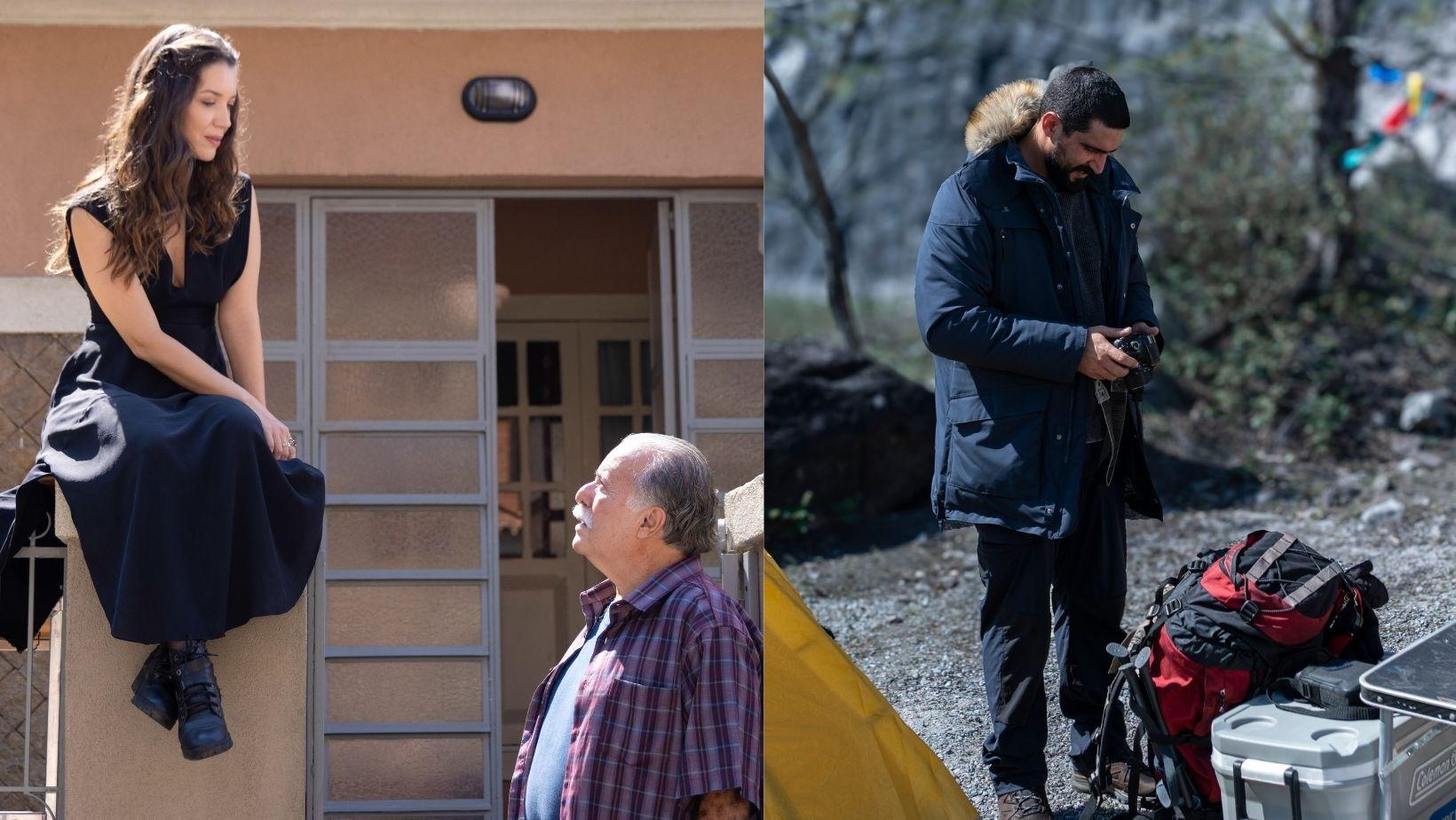 Francesca (Nathalia Dill) e Otoniel (Tony Ramos); ao lado, Heitor (Renato Góes) em peregrinação em Quem Ama Cuida - undefined
