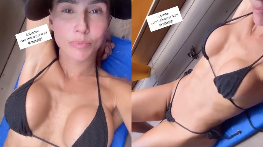 Deborah Secco renova bronzeado durante treino